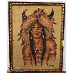 9) BUFFALO HUNTER ON BURLAP CHRIS TOFFERSEY PRINT