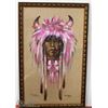 Image 1 : 5) "MEDICINE MAN" WITH PINK HEAD DRESS ON BURLAP
