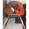 Image 1 : RED WHEELBARROW WITH EXTENSION CORDS AND HEDGE