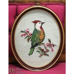 FRAMED VINTAGE BIRD TAPESTRY  FRAMED