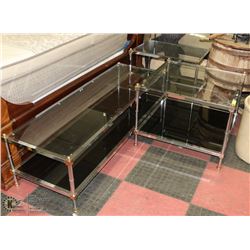 CHROME COFFEE TABLE AND 2 CHROME END TABLES