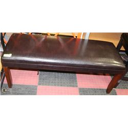 WOOD AND DARK BROWN  LEATHERETTE BENCH 48X17X19"H