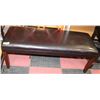 Image 1 : WOOD AND DARK BROWN  LEATHERETTE BENCH 48X17X19"H