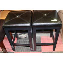 PAIR OF WOOD AND LEATHERETTE STOOLS