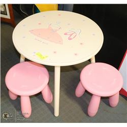 LOVELY GIRL WOOD TABLE WITH 2 STOOLS
