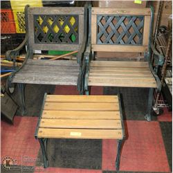 REGALIA CAST IRON AND WOOD PATIO END TABLE WITH 2