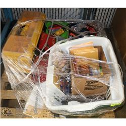 PALLET WITH 2 TOOL BOXES, SOME TOOLS INCL CLAMPS,