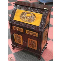 HEAVILY CARVED WOOD DESK 25"X14"X37"H