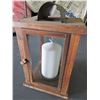 Image 1 : Wood Hurricane Lantern with large candle / great for patio or deck