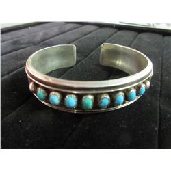 Sterling Silver Native American Navajo Turquois Bangle Bracelet / 26 GRAMS