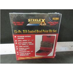 New 25 Piece Wood Drill Bit Set in Metal Index Case