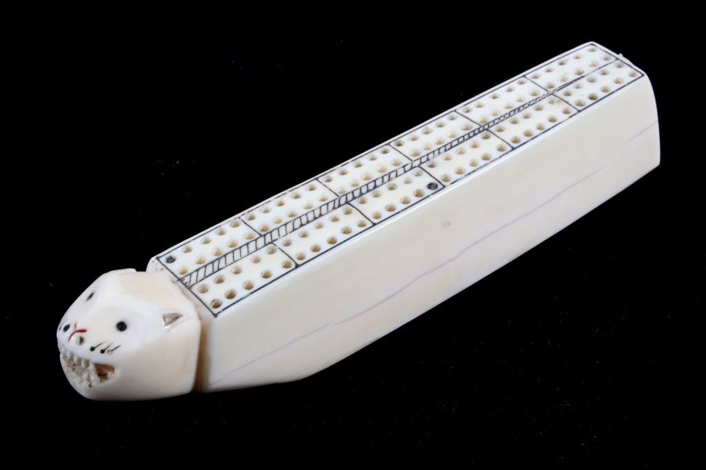 Inuit Eskimo Scrimshaw Walrus Tusk Cribbage Board