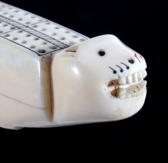 Inuit Eskimo Scrimshaw Walrus Tusk Cribbage Board