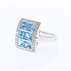 14KT White Gold 2.54ctw Blue Topaz and Diamond Ring