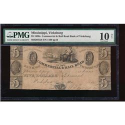 1830 $5 Commercial and Rail Road Bank of Vicksburg Note PMG 10NET