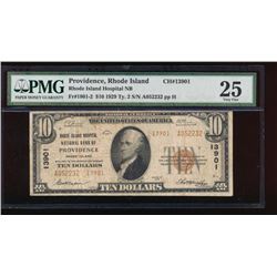 1929 $10 Rhode Island Hospital Nation Bank Note PMG 25