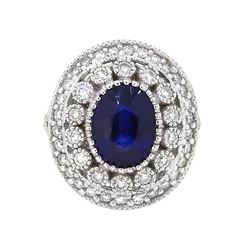 14KT White Gold 4.59ct Blue Sapphire and Diamond Ring