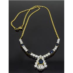 14KT Yellow Gold Blue Sapphire and Diamond Necklace