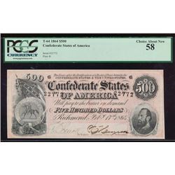 1864 $500 Confederate States of America Note PCGS 58