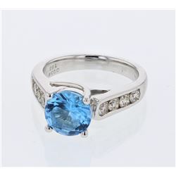 18KT White Gold 1.45ct Blue Topaz and Diamond Ring
