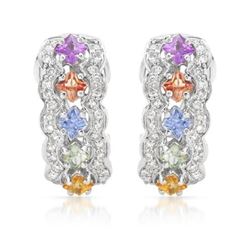 14KT White Gold 1.70ctw Multi Color Sapphire and Diamond Earrings