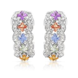 14KT White Gold 1.70ctw Multi Color Sapphire and Diamond Earrings