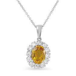 14KT White Gold 1.63ct Yellow Sapphire and Diamond Pendant with Chain