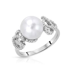 14KT White Gold 5.66ct Pearl and Diamond Ring