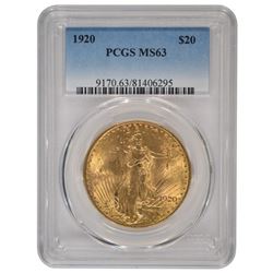 1920 $20 Saint Gaudens Double Eagle Gold Coin PCGS MS63