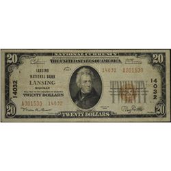 1929 $20 Lansing National Bank Note