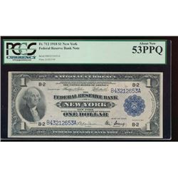 1918 $1 New York Federal Reserve Note PCGS 53PPQ