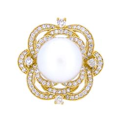18KT Yellow Gold 13.5mm South Sea Pearl and Diamond Ring