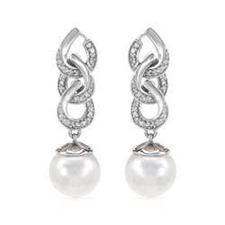 14KT White Gold 11.13ctw Pearl and Diamond Earrings