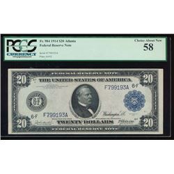 1914 $20 Atlanta Federal Reserve Note PCGS 58