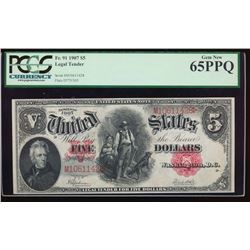 1907 $5 Legal Tender Note PCGS 65PPQ