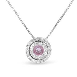 14KT White Gold 0.23ct Pink Sapphire and Diamond Pendant with Chain