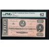 Image 1 : 1864 $2 Confederate States of America Note PMG 62