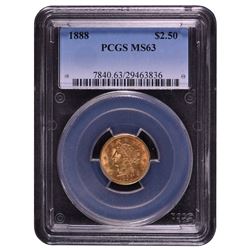 1888 $2 1/2 Liberty Head Quarter Eagle Gold Coin PCGS MS63