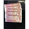 Image 1 : 1974 BANK OF CANADA $2 NOTES 5 NOTES IN SEQUENCE