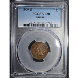 1909-S INDIAN CENT, PCGS VF-30