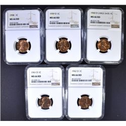 5 LINCOLN CENTS NGC MS-66 RD