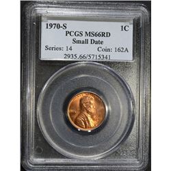 1970-S SMALL DATE LINCOLN CENT, PCGS MS-66 RED