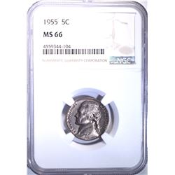 1955 JEFFERSON NICKEL, NGC MS-66