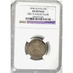 1838 SEATED QUARTER, NGC AU DETAILS