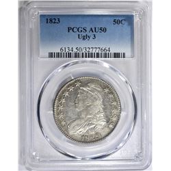 1823 “UGLY 3” CAPPED BUST HALF DOLLAR, PCGS AU-50
