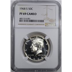 1968-S KENNEDY HALF DOLLAR, NGC PF-69 CAMEO