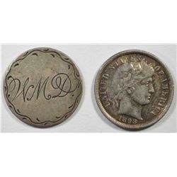 1898 BARBER DIME XF/AU & 1872 SEATED DIME LOVE