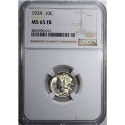 1934 MERCURY DIME, NGC MS-65 FB