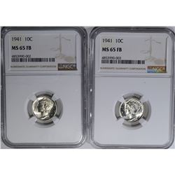 2-1941 MERCURY DIMES, NGC MS-65 FB