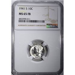 1941-S MERCURY DIME, NGC MS-65 FB
